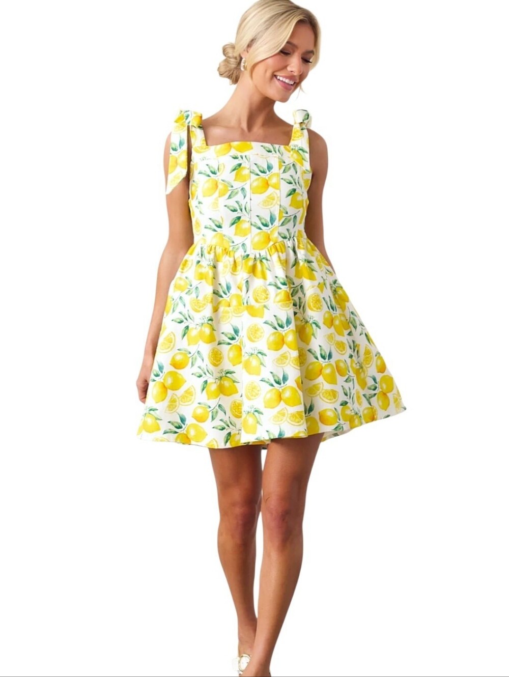 Boutique Sounds Like Fun Ivory Lemon Print Cotton Denim Mini Dress Large